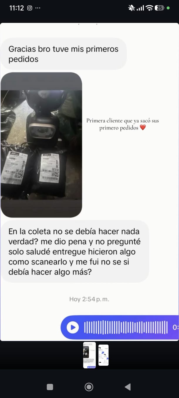 Mensaje de una alumna agradeciendo después de conseguir sus primeros pedidos