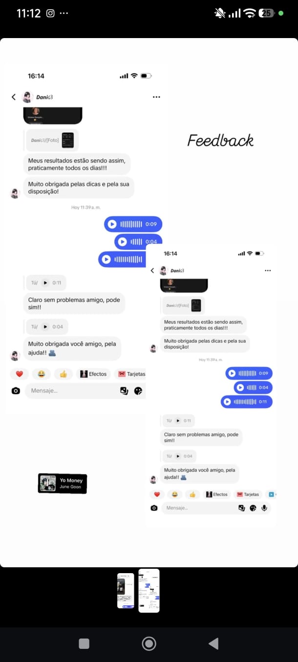 Feedback recibido por Instagram sobre resultados y ayuda del instructor